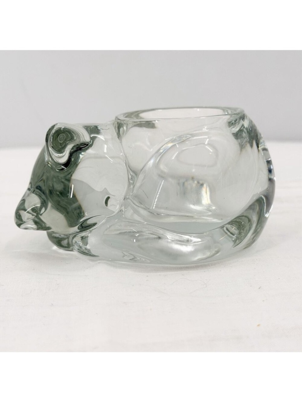 Indiana Glass Sleeping Cat Clear Crystal Glass Small Votive Candle Holder